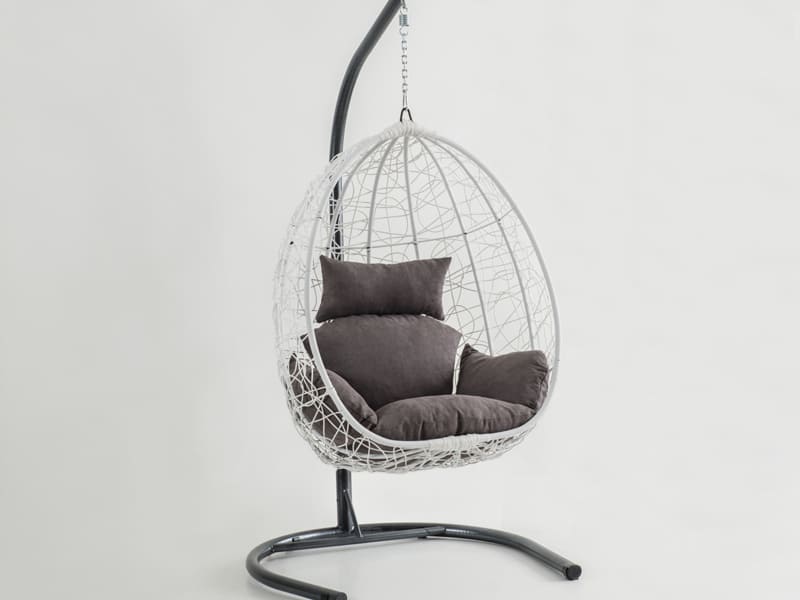 Deco Beyaz Rattan Gri Kumaş Salıncak