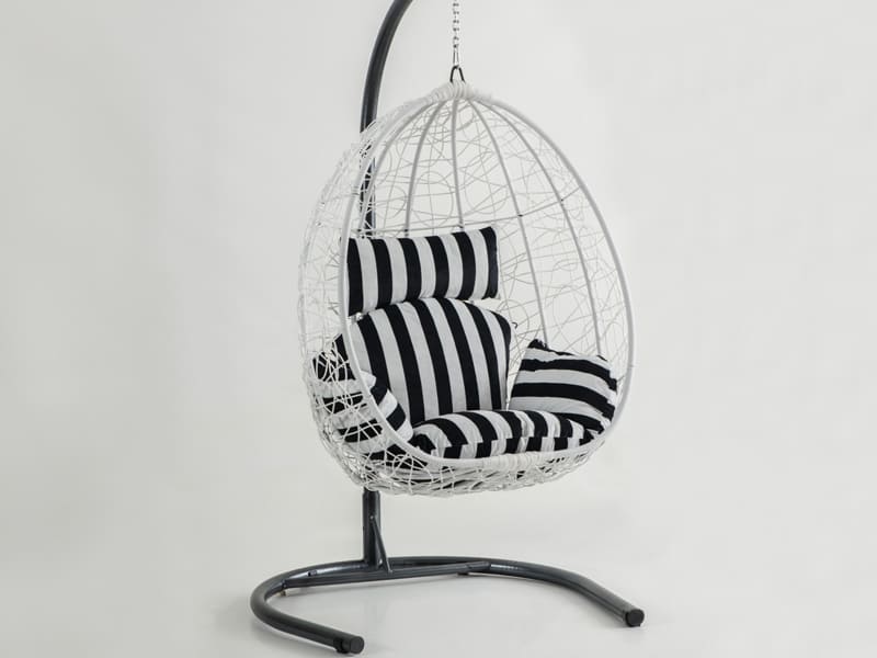 Deco Beyaz Rattan Zebra Kumaş Salıncak