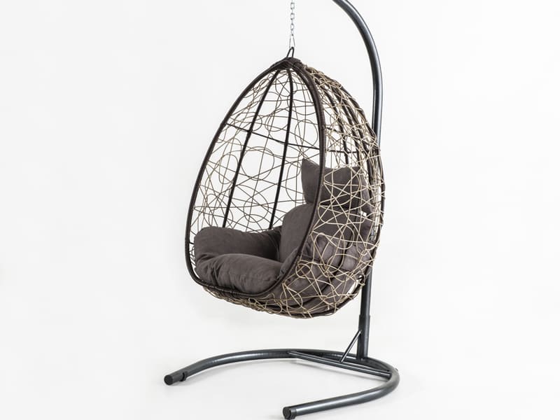 Deco Kahve Rattan Gri Kumaş Salıncak
