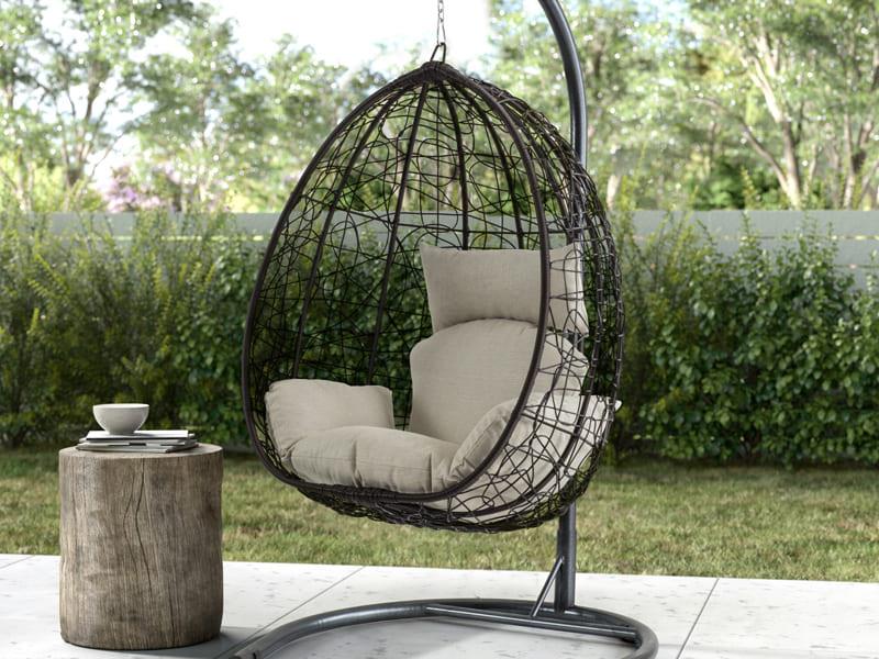 Deco Kahve Rattan Krem Kumaş Salıncak