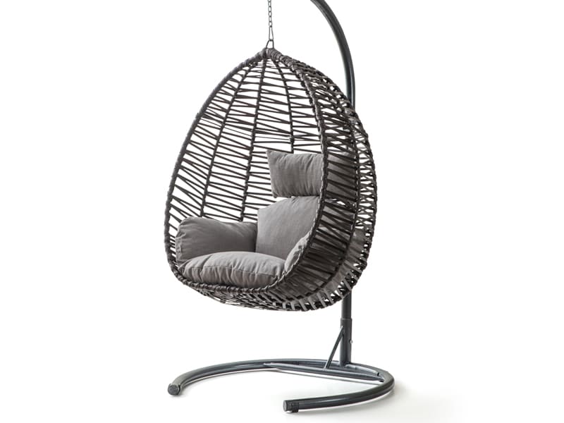 Clas Kahve Rattan Gri Kumaş Salıncak