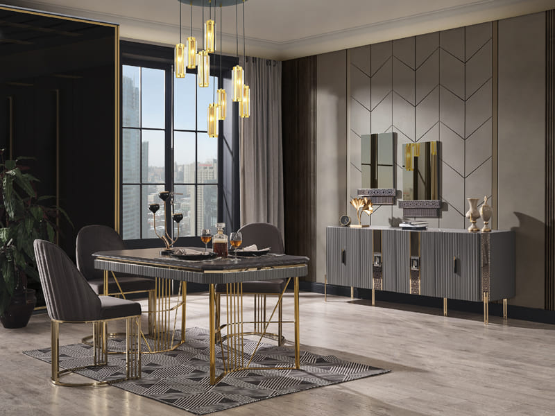 Kristal Antrasit Yemek Odası Takımı