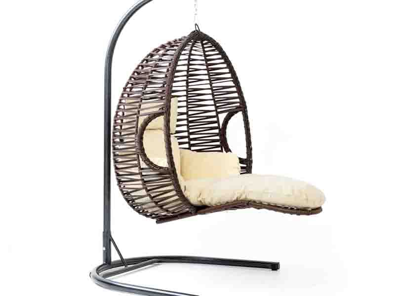 Max Kahve Rattan Gri Kumaş Salıncak 