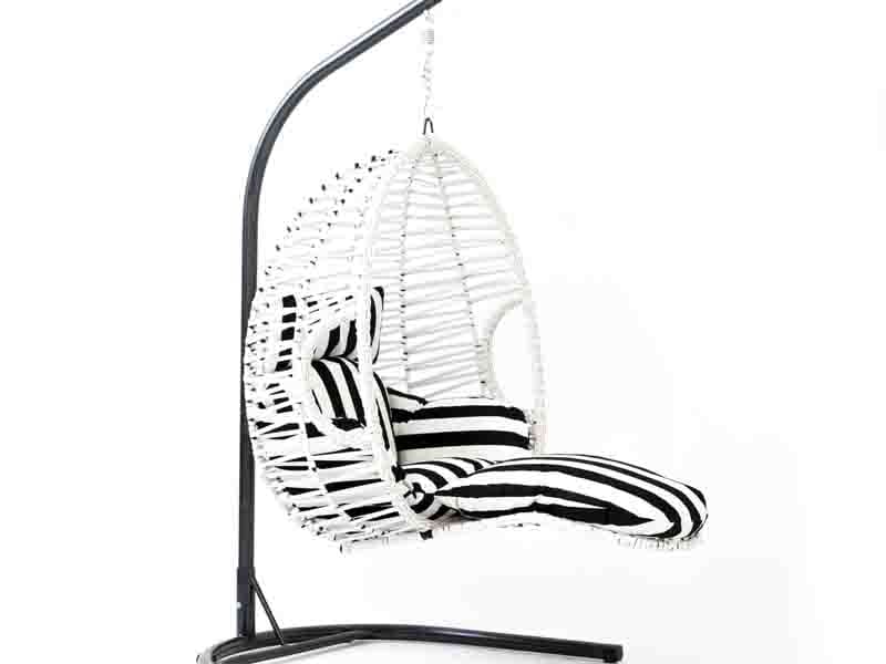 Max Beyaz Rattan Zebra Kumaş Salıncak     