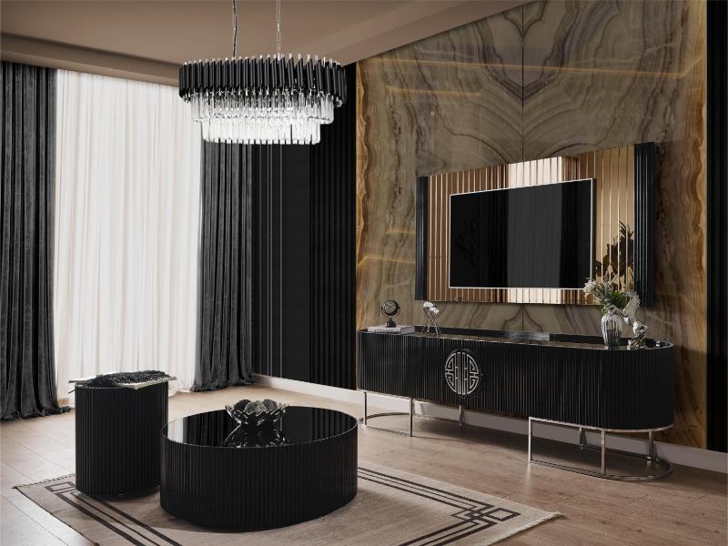 Gucci Siyah Renk Siyah Cam Krom Metal Tv Ünitesi