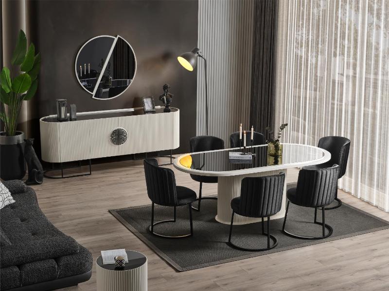 Gucci Ekru Siyah Serisi Yemek Odası Takımı