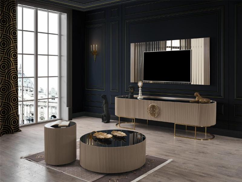 Gucci Capucino siyah cam gold metal Tv Ünitesi