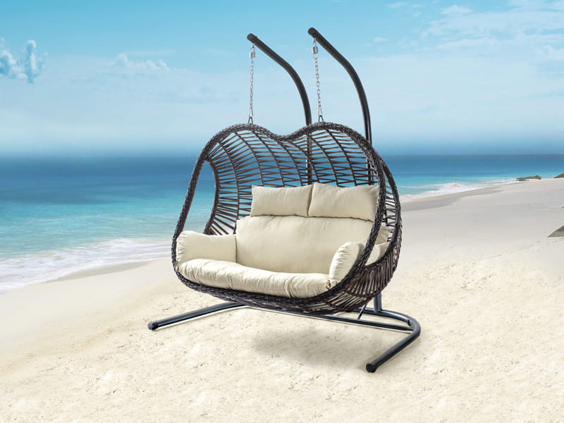 Pop Kahve Rattan Krem Kumaş Salıncak