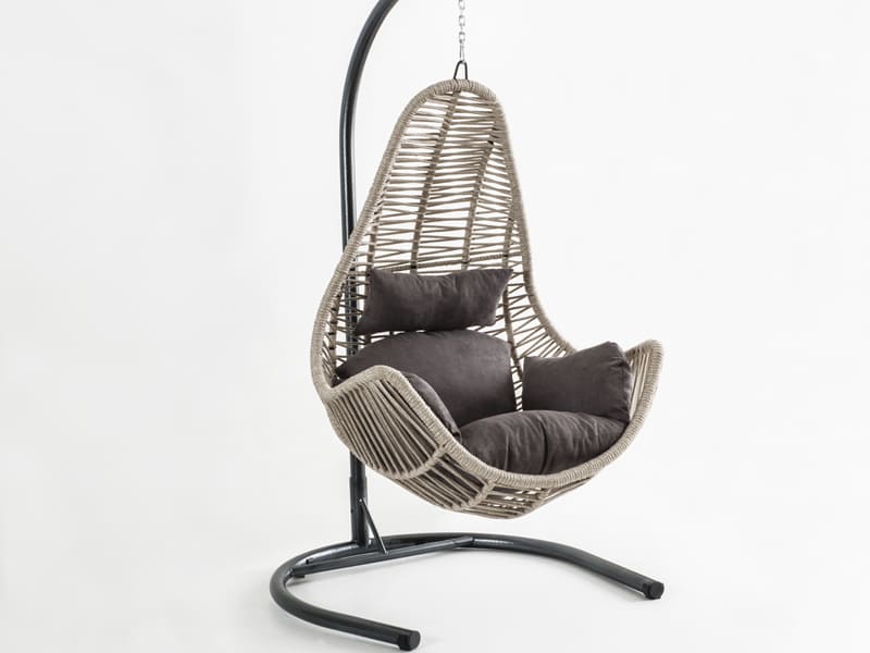 Zen Krem Rattan Gri Kumaş Salıncak 