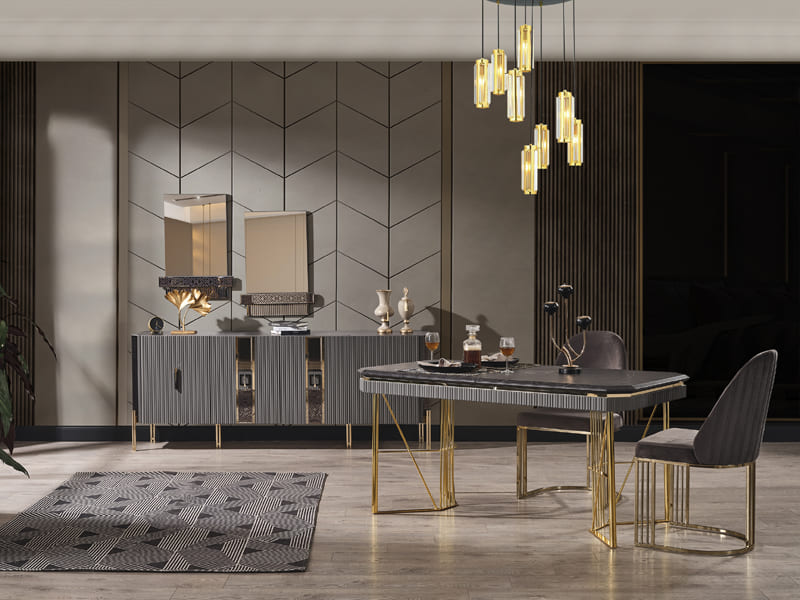 Kristal Antrasit Yemek Odası Takımı