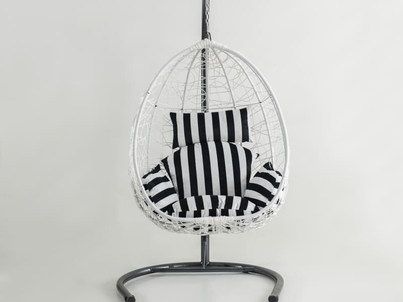 Deco Beyaz Rattan Zebra Kumaş Salıncak