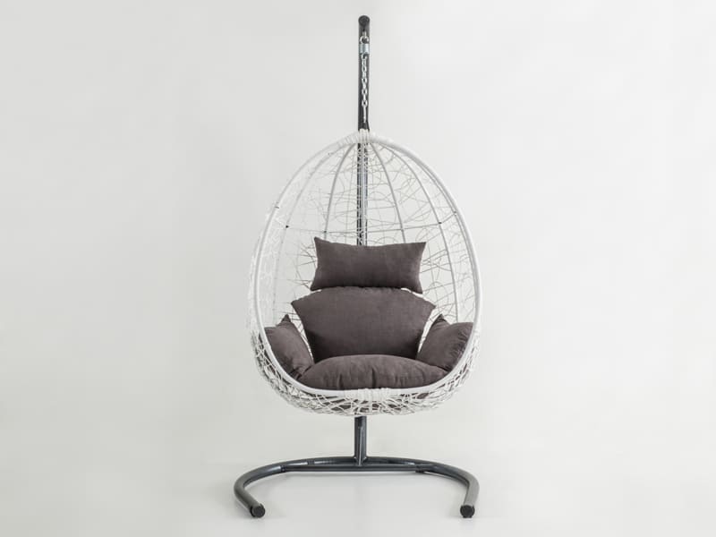 Deco Beyaz Rattan Gri Kumaş Salıncak