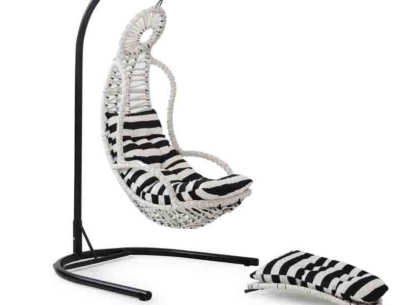 Elit Beyaz Rattan Zebra Kumaş Salıncak