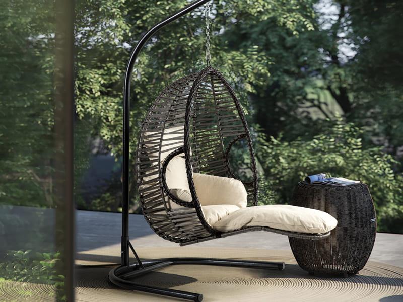 Max Kahve Rattan Gri Kumaş Salıncak 