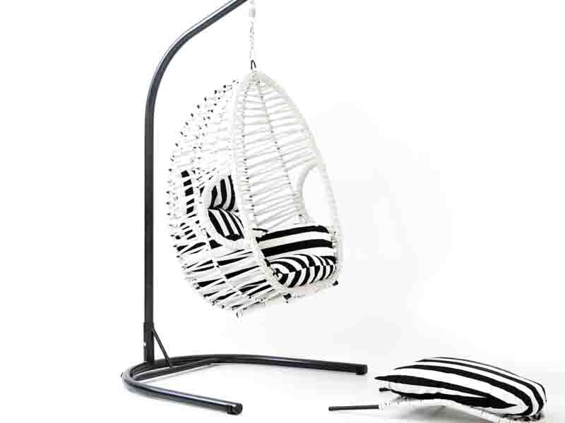 Max Beyaz Rattan Zebra Kumaş Salıncak     