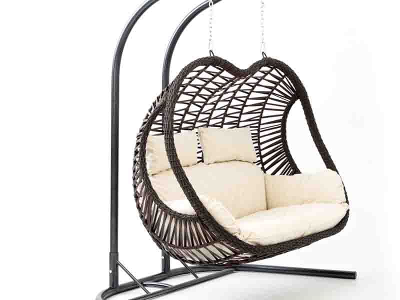 Pop Kahve Rattan Krem Kumaş Salıncak