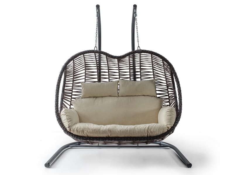 Pop Kahve Rattan Krem Kumaş Salıncak