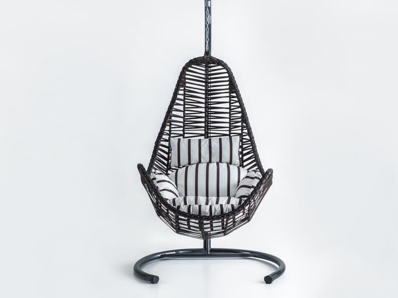 Zen Gri Rattan Zebra Kumaş Salıncak 