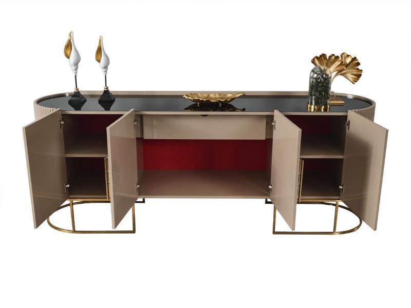 Gucci Capucino siyah cam gold metal Tv Ünitesi