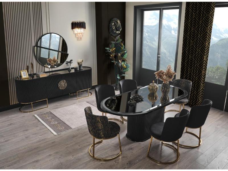 Gucci Siyah Gold Yemek Odası Takımı