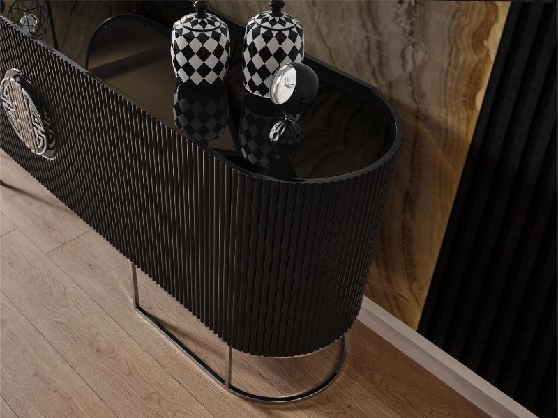 Gucci Siyah Renk Siyah Cam Krom Metal Yemek Odası Takımı 