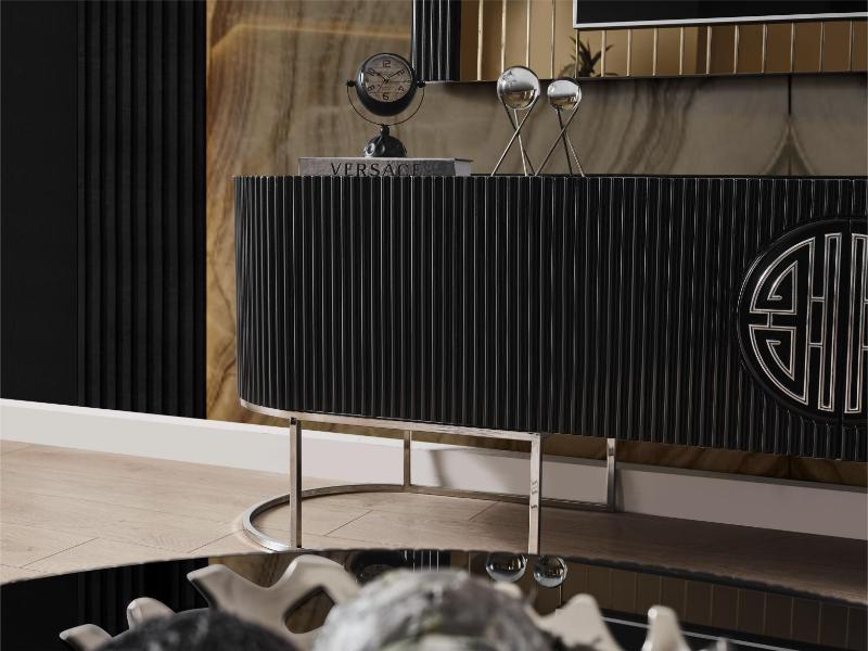 Gucci Siyah Renk Siyah Cam Krom Metal Tv Ünitesi