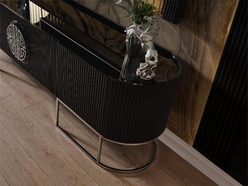 Gucci Siyah Renk Siyah Cam Krom Metal Tv Ünitesi