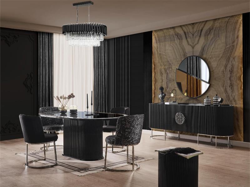 Gucci Siyah Renk Siyah Cam Krom Metal Tv Ünitesi